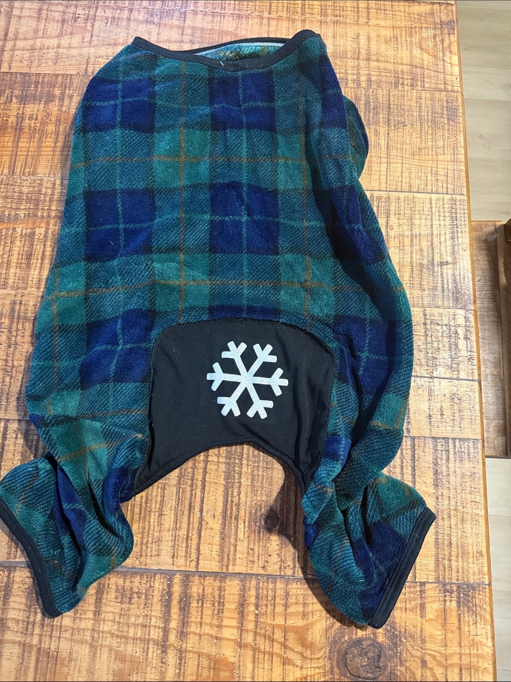 Kids Green & Blue Plaid Fleece Bottoms with Snowflake Accent